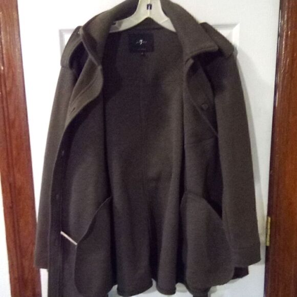 7 For All Mankind cognac brown belted peacoat jacket shacket size S - Picture 6 of 8